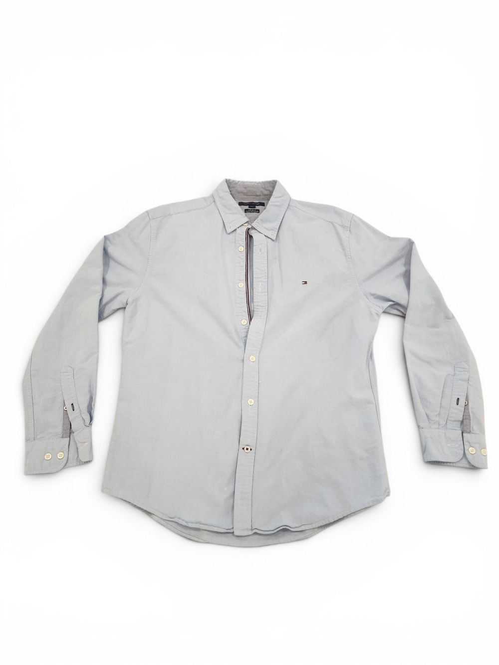 Tommy Hilfiger Men's Light Blue Gray Custom Fit Oxford Button-Down Shirt Size L